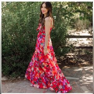 Eliza J Floral Red Maxi Dress